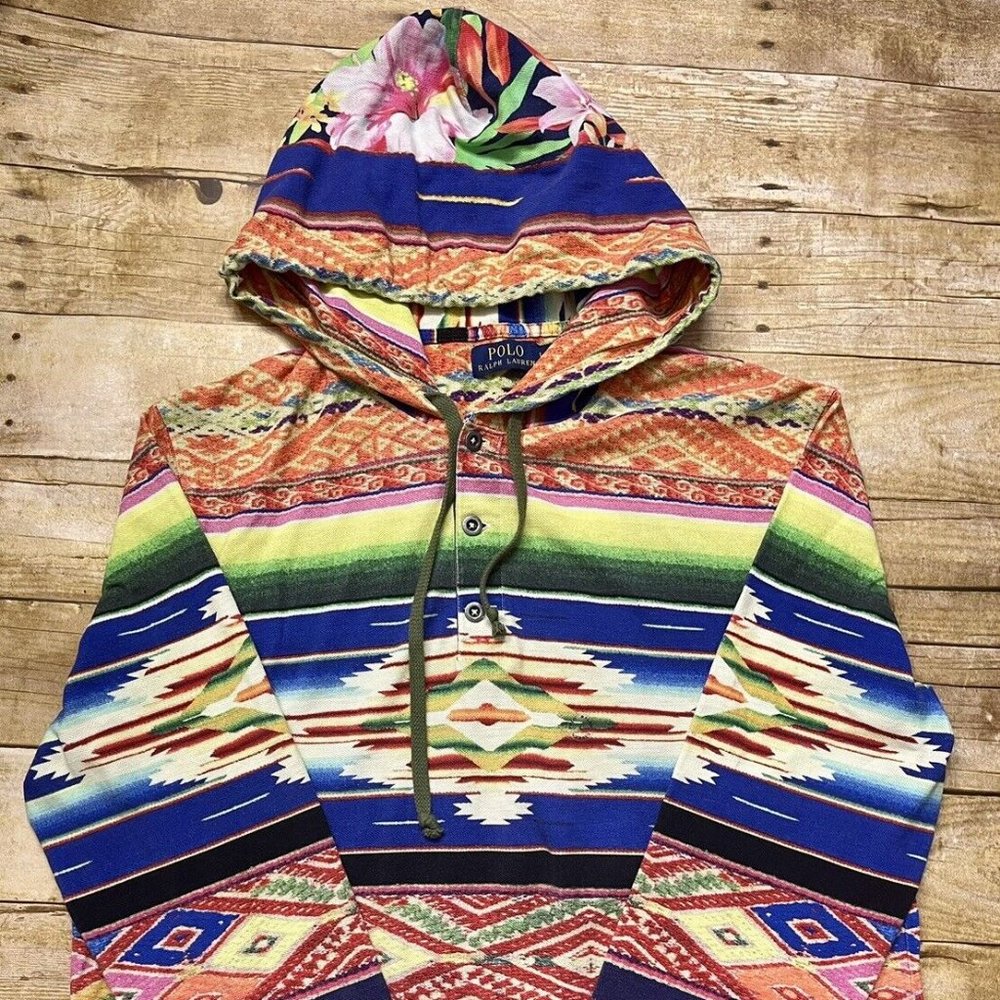 POLO RALPH LAUREN Serape Print Aztec Southwestern Mesh Hoodie Men's Size L